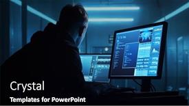  Presentation with web security - PPT theme consisting of computer-hacker-in-hoodie-obscured background and a black colored foreground