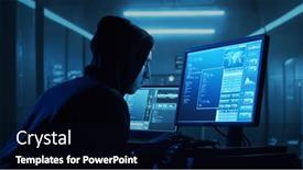  Presentation with dark web - PPT theme enhanced with computer-hacker-in-hoodie-obscured background and a black colored foreground