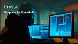  Presentation with dark web - Slide deck enhanced with computer-hacker-in-hoodie-obscured background and a ocean colored foreground