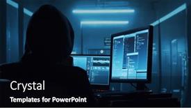  Presentation with web security - Slide set consisting of computer-hacker-in-hoodie-obscured background and a black colored foreground