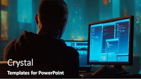  Presentation with dark web - Presentation theme enhanced with computer-hacker-in-hoodie-obscured background and a black colored foreground