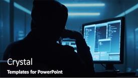  Presentation with computer hacker - Theme enhanced with computer-hacker-in-hoodie-obscured background and a black colored foreground