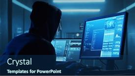  Presentation with web security - PPT layouts featuring computer-hacker-in-hoodie-obscured background and a ocean colored foreground