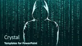  Presentation with computer hacker - Cool new theme with computer-hacker-in-mask backdrop and a navy blue colored foreground