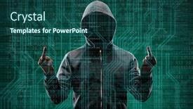  Presentation with internet security - Slide deck having computer-hacker-in-mask background and a ocean colored foreground