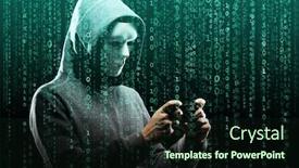  Presentation with computer hacker - PPT theme consisting of computer-hacker-in-mask background and a wine colored foreground