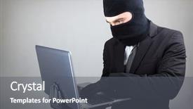  Presentation with computer hacker - Audience pleasing theme consisting of computer hacker in suit backdrop and a dark gray colored foreground