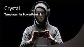  Presentation with hacker white - Theme consisting of computer-hacker-in-white-mask background and a black colored foreground