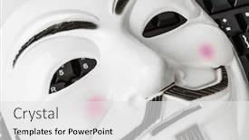  Presentation with computer hacker - Slide deck with computer-hacker-mask-and-keyboard background and a white colored foreground