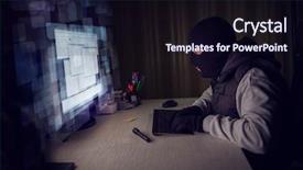  Presentation with identity theft - Audience pleasing PPT theme consisting of computer hacker stealing data backdrop and a wine colored foreground