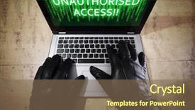 Presentation with identity theft - Audience pleasing PPT layouts consisting of computer hacker stealing data backdrop and a violet colored foreground