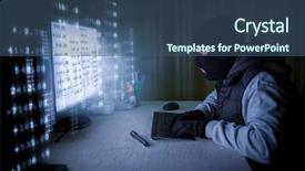  Presentation with identity theft - Presentation theme having computer hacker stealing data from a computer concept for network security identity theft and computer crime background and a ocean colored foreground