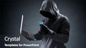  Presentation with identity theft - Colorful presentation theme enhanced with computer hacker with credit card backdrop and a dark gray colored foreground