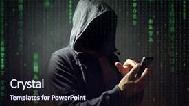  Presentation with computer hacker - Audience pleasing presentation theme consisting of computer hacker with mobile phone backdrop and a wine colored foreground