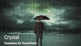  Presentation with umbrella protection - PPT layouts having computer hacking - business man standing with umbrella background and a dark gray colored foreground