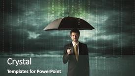  Presentation with umbrella protection - Amazing presentation theme having computer hacking - business man standing with umbrella backdrop and a dark gray colored foreground