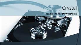  Presentation with equipment - Colorful PPT layouts enhanced with computer hard drive backdrop and a light blue colored foreground