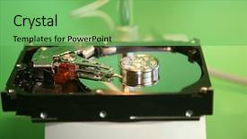  Presentation with flaws - Colorful presentation theme enhanced with computer hard drives are important backdrop and a seafoam green colored foreground