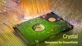  Presentation with fiber optics - PPT theme having computer harddisk and heads background and a tawny brown colored foreground