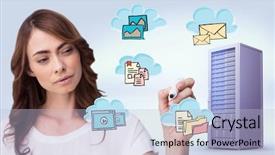  Presentation with marker - Amazing PPT theme having computer hardware - concentrated businesswoman holding whiteboard marker backdrop and a light blue colored foreground