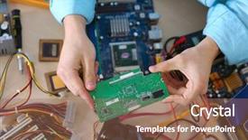  Presentation with computer hardware - Theme enhanced with computer hardware in service center background and a  colored foreground