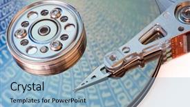 Presentation with hard disk - Colorful theme enhanced with computer hardware store - close up of hard disk backdrop and a light blue colored foreground