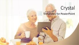  Presentation with happy retirement - Slide deck enhanced with computer having breakfast at home background and a white colored foreground