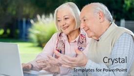  Presentation with elderly home - Beautiful PPT layouts featuring computer health - elderly couple video chatting backdrop and a light blue colored foreground