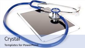  Presentation with tablet - PPT theme having computer healthcare - tablet and blue stethoscope isolated background and a light blue colored foreground