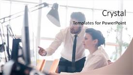  Presentation with employees working together - Theme featuring computer help - business couple working together background and a white colored foreground