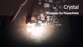  Presentation with connecting - Audience pleasing PPT layouts consisting of computer help - hand connecting missing jigsaw glowing backdrop and a  colored foreground