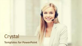  Presentation with headphones - Audience pleasing presentation consisting of smiling female helpline operator backdrop and a cream colored foreground