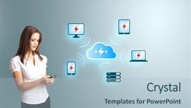  Presentation with healthcare cloud computing - Presentation with computer icon - beautiful young woman holding background and a light blue colored foreground