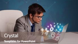  Presentation with desk - PPT theme having computer icon - handsome young man sitting background and a gray colored foreground