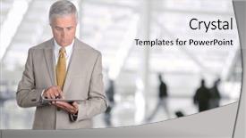  Presentation with tablet - Colorful slide deck enhanced with computer in an airport concourse backdrop and a white colored foreground