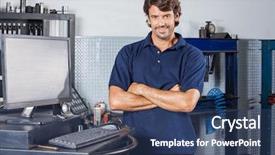  Presentation with computer repair - Beautiful slide set featuring computer in auto repair backdrop and a ocean colored foreground