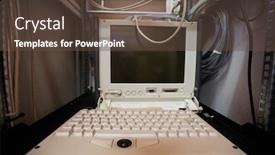  Presentation with server room - Presentation theme having computer in cabinet of a server room at office background and a tawny brown colored foreground