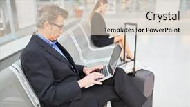  Presentation with cyber stalking computer laptop suffering - Presentation theme having computer in the airport terminal background and a soft green colored foreground