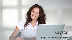  Presentation with front office - Beautiful slide deck featuring computer in the office backdrop and a light gray colored foreground