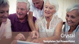  Presentation with retirement - Cool new slide deck with computer in the retirement house backdrop and a coral colored foreground