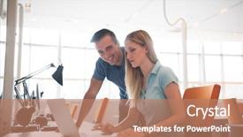  Presentation with human resource - PPT theme featuring computer in urban alternative background and a coral colored foreground