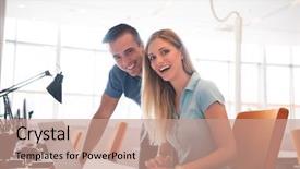  Presentation with human resource - Colorful PPT theme enhanced with computer in urban alternative backdrop and a coral colored foreground