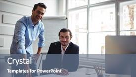  Presentation with interior designer - Slide deck consisting of computer industry - portrait of smiling interior designer background and a ocean colored foreground