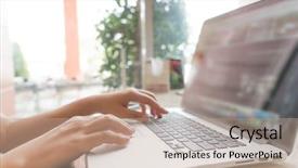  Presentation with keyboard - Beautiful slide deck featuring bright light - closeup of business woman hand backdrop and a coral colored foreground