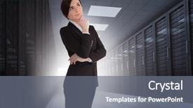  Presentation with data center - Amazing presentation theme having computer information system - businesswoman looking thoughtful in data backdrop and a gray colored foreground