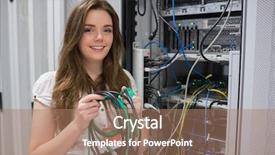  Presentation with data center - Slides having computer information system - happy woman holding server wires background and a coral colored foreground