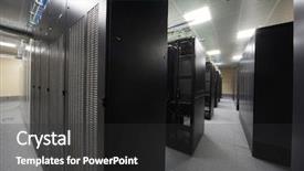  Presentation with server room - Beautiful slide deck featuring computer information system - telecommunication racks in the server backdrop and a dark gray colored foreground