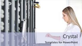  Presentation with server room - Beautiful theme featuring computer information system - young businesswoman and datacenter server backdrop and a light blue colored foreground