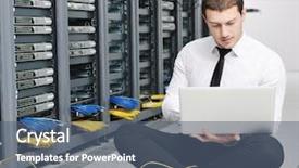  Presentation with system information - Cool new slides with computer information system - young it engeneer business man backdrop and a ocean colored foreground