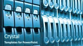  Presentation with data center - Presentation design featuring computer infrastructure - detail of data center background and a ocean colored foreground